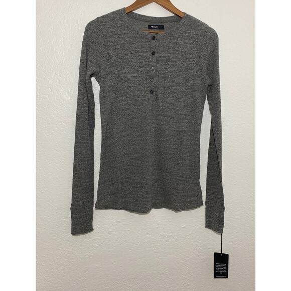NWT Michael Lauren REVOLVE Size L Gray Vance Fitted Ribbed Henley Top Thumbhole - Picture 1 of 8